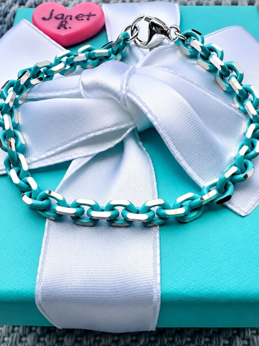 RARE and RETIRED Blue Enamel Sparkle Bracelet in Silver, 7 inch